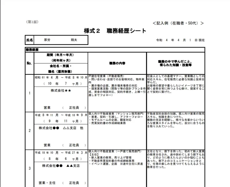 キャリアプランシートと書式2